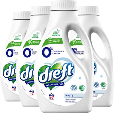 Dreft Vloeibaar Wasmiddel 0% Witte Was 19 Wasbeurten - 4 x 988 ml - Voordeelverpakking