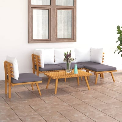 vidaXL - 6-delige - Loungeset - met - kussens - massief - acaciahout