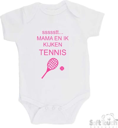 100% katoenen Romper "ssssstt... Mama en ik kijken tennis" Meisjes Katoen Wit/roze Maat 56/62