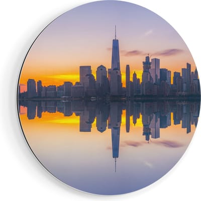 Artaza Dibond Muurcirkel New York Skyline Bij Zonsopgang - Ø 40 cm - Klein - Wandcirkel - Rond Schilderij - Voor Binnen en Buiten