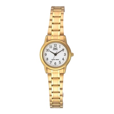Q&Q C42A-001PY - Horloge - Analoog - Dames - Vrouwen - stalen band - Rond - Metaal - Cijfers - Goudkleurig - Wit - 3 ATM