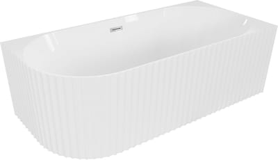 Mexen Gia vrijstaande hoekbad geribbeld rechts 150 x 75 , wit glans, chroom overloop - 52701507500P-01