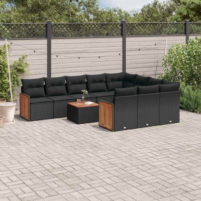 vidaXL - 11-delige - Loungeset - met - kussens - poly - rattan - zwart