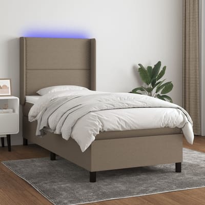 vidaXL - Boxspring - met - matras - en - LED - stof - taupe - 90x190 - cm