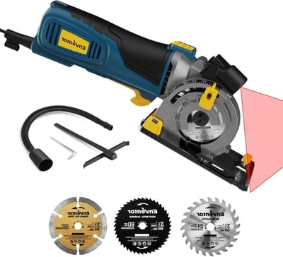 Krachtige Mini Cirkelzaag met Lasergeleider en 3 Zaagbladen voor Hout, Tegels en Kunststof, 600W, 5500RPM, Eenvoudige Eénhandige Bediening