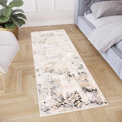 Tapiso Crystal Loper Tapijtloper Beige Gang Laagpolig Vloerkleed Maat- 70x100