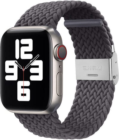 Strap-it nylon smartwatch bandje - geschikt voor Apple Watch Series 1/2/3/4/5/6/7/8/9/10/11/SE/SE2/SE3 - space grey - gevlochten bandje geschikt voor iWatch - maat: 38 / 40 / 41 / 42mm