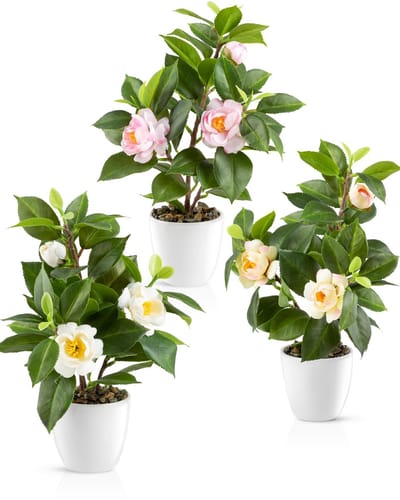 Dailygoods- Kunstbloemen Trio - Keramische Pot - Decoratieve Bloemen - Onderhoudsvriendelijk - Duurzaam - Elegante Afwerking - Nepplant