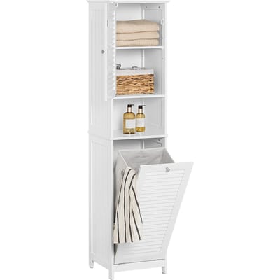 SoBuy Hoge Badkamerkast met Wasmand, Slanke Badkamermeubel met Open Planken, Smal Opbergkastje, Wit, 40x170x38 cm - BZR124-W