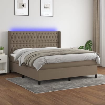 vidaXL - Boxspring - met - matras - en - LED - stof - taupe - 160x200 - cm