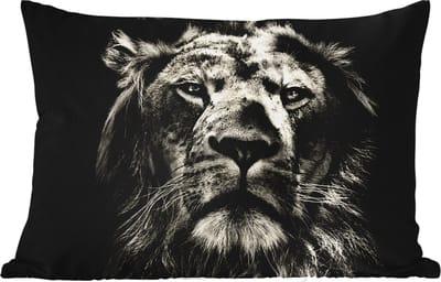 Buitenkussens - Tuin - Leeuw - Dieren - Portret - Wild - Zwart wit - 50x30 cm