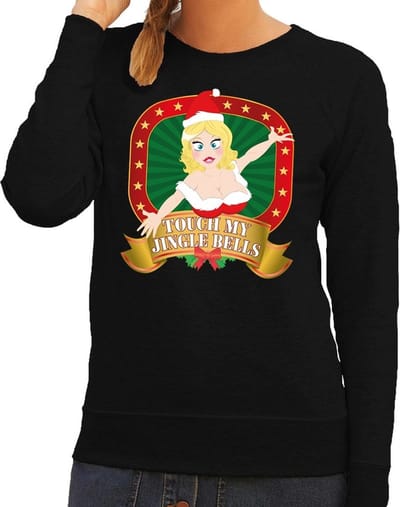 Foute kersttrui / sweater - zwart - Touch my Jingle Bells voor dames S