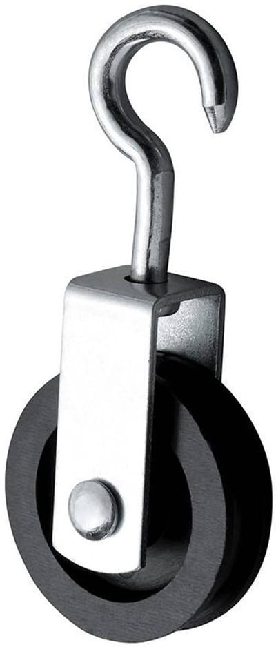 50 mm 11 mm diameter kabel hang katrol met spitste haak - hangkatrol - trekkatrol - haakkatrol - ophangkatrol - katrollen