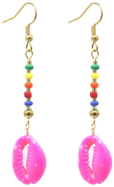 Oorbellen - oorhangers - schelp - multicolor - regenboog - zomer - festival - roze - vrolijk - tijdloos - hip - vrouwen - dames - cadeau - sieraad - accessoire - oorsieraad