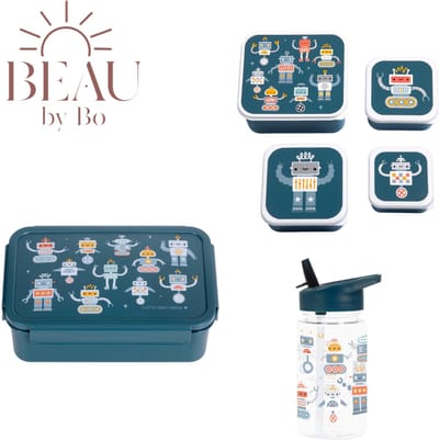 Bundel A Little Lovely Company Back to school set - Drinkfles/4 Snackdozen/Bentobox - Robots