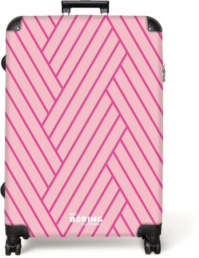 NoBoringSuitcases.com® - Koffer groot - Reiskoffer lichtgewicht - Vissengraat in roze met fuchsia - Rolkoffer met 4 wielen - Grote trolley XL - 98 liter bagage