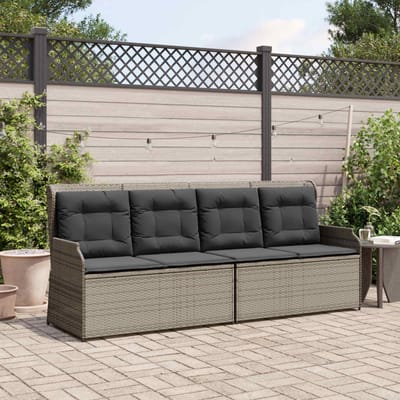 vidaXL Tuinbank met kussen Grijs poly rattan