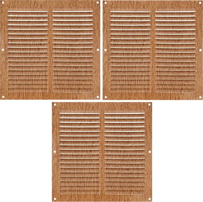 AMIG Ventilatierooster/muurrooster - 3x - 200 x 200mm - aluminium - beukenhout look - schoepenrooster