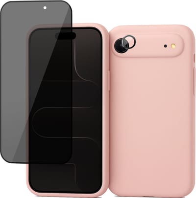 Hoesje geschikt voor iPhone 17 Air - Privacy Screenprotector Volledig Dekkend Glas & Camera Protector - Mat Back Case Roze
