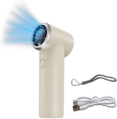 Opvouwbare Draagbare Ventilator 2000mAh, 5 Bladen, USB Oplaadbaar, 5 Snelheden, LED Scherm, Met Koord, Voor Binnen & Buiten, Crème Wit
