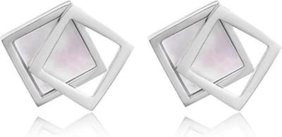 Cilla Jewels Dames oorknoppen Double Square Shell Zilverkleurig