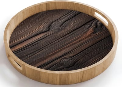 Dienblad rond 40x40 cm - Schootdienblad hout - Hout - Grillige nerven - Borrelplank rechthoek - Plateau houten dienbladen