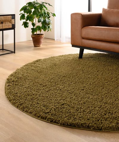 Rond hoogpolig vloerkleed - Shaggy Trend olijfgroen 80