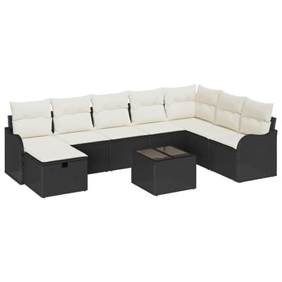 vidaXL Bankstel 9 st 8-Aantal zitplaatsen Zwart en Crème poly rattan