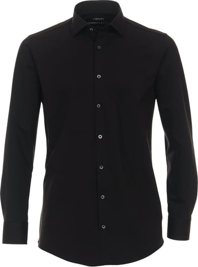VENTI modern fit overhemd - jersey - zwart - Strijkvriendelijk - Boordmaat: 38