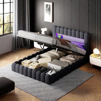 Comfortabel tweepersoonsbed 180x200cm met USB-opladen, LED-verlichting en ruime opbergruimte. Ideaal voor slaapkamer of jeugd­kamer