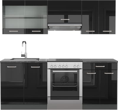 Vicco R-Line Complete keukeneenheid – 200 cm zonder werkblad Hoogglans zwart/antraciet