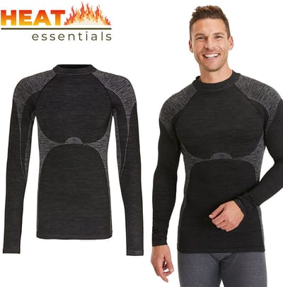 Heat Essentials - Premium Thermo Ondergoed Heren - Thermo Shirt Heren - Zwart - M - Thermokleding Heren - Thermo Shirt Heren Lange Mouw
