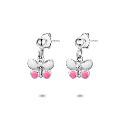 Twice As Nice Oorbellen in zilver, hangend vlindertje, roos