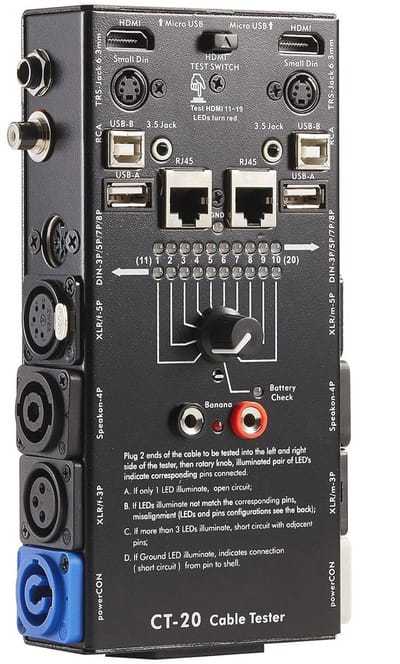 15-in-1 Audio Kabel Tester met LED Indicatoren en 10-Way Switch