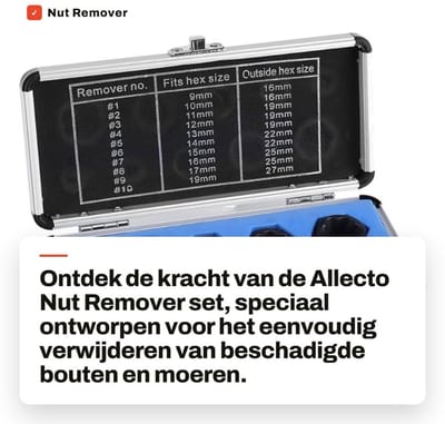 Dailygoods- Moer Verwijderaar Set - 10 Stuks - Geschikt voor Maten 9-17mm - Gereedschap voor Beschadigde Moeren - Schokbestendig - Lichtgewicht Behuizing - Schroefverwijderaar