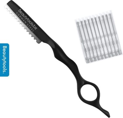 BeautyTools Professionele Kappersmes - Feather Mes Matt Black - Uitdunmes - Effileermes Voor Uitdunnen van Dik Haar - (incl. 11 mesjes) - (SR-1239)FB11