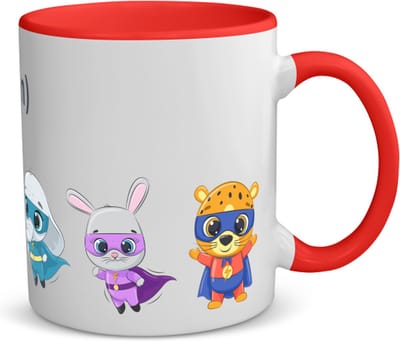 Akyol - dieren superhelden met eigen naam koffiemok - theemok - rood - Superhelden - kinderen - leuke cadeau voor iemand die van houdt van superhelden - verjaardagscadeau - kado - gift - 350 ML inhoud