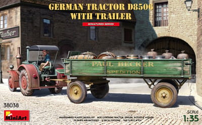 MiniArt Modelbouwpakket Landbouwvoertuigen - 38038 German Tractor D8506 with Trailer Plastic - 1:35 - Modelbouw