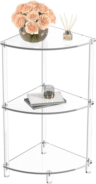 Hoektafel Acryl - Drielaags Tafel - Opbergen & Decoreren - Waterproof & Stabiel - 30x30x65cm - Wit