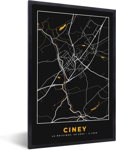 Fotolijst incl. Poster - Stadskaart - Plattegrond - Ciney - Goud - Kaart - 40x60 cm - Posterlijst