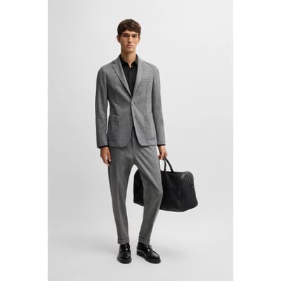 BOSS Hank-s slim fit overhemd - tricot - zwart - Strijkvriendelijk - Boordmaat: 40