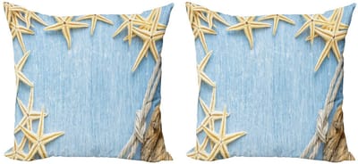 ABAKUHAUS Schelpen Kussenhoes Set – 2x40x40 cm – Dubbelzijdig bedrukt – Babyblauw/Elfenbein