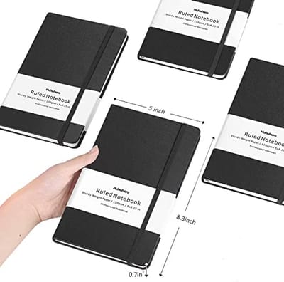 Klassiek Notitieboek Gelinieerd Hardcover - Hoogwaardig Papier voor Schrijven en Notities - 12,7 x 21,3 cm - 5 Stuks