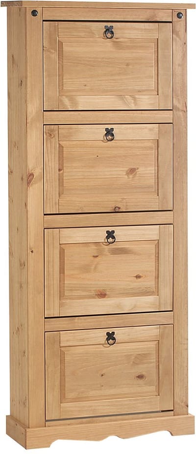 Mexicaanse schoenenkast TEQUILA van massief hout met 4 kleppen - naturel