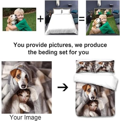 Literie Personnalisée Avec Votre Propre Photo Nom Housse de Couette Pour Enfants et Adultes Microfibre Personnalisée Famille 90x200cm gray