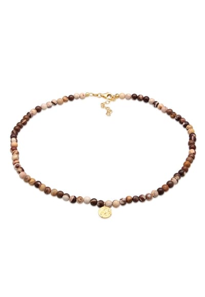 Elli PREMIUM - Halsketting - Dames Parel plaatje boho met jaspis edelsteen in 925 sterling zilver verguld - Dames