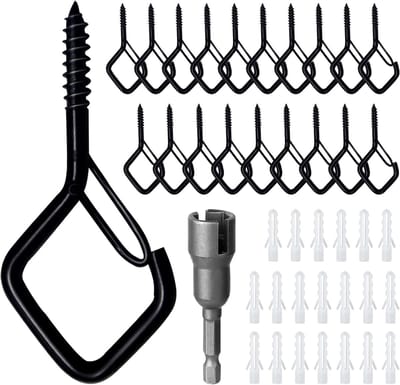 Haken - Kapstokken - Set van 20 Haken - Met schroefdraad - Zwart Haken - Kapstokken - Sleutelhaken - Wandhaken - Geschikt voor lichtsnoeren - Planten - Windgongen - Plafondhaken voor de keuken - Kerstversiering - Buitenhaken - 20 stuks - Zwart