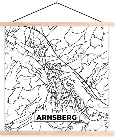 Posterhanger incl. Poster 40x40 cm - Schoolplaat - Arnsberg - Plattegrond - Kaart - Stadskaart - Textielposter - Blanke latten - Stadskaart