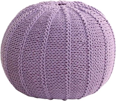 Gebreide Poef - Voetenbank Kruk - Extra Zitplaatsen - Handgebreid Design - 50 x 40 cm - Paars