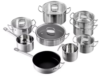 Majestic Pannenset - 14 delig - Voor Inductie en Gas - Vaatwasserbestendig - RVS met Glazen Deksels – Uniek servies